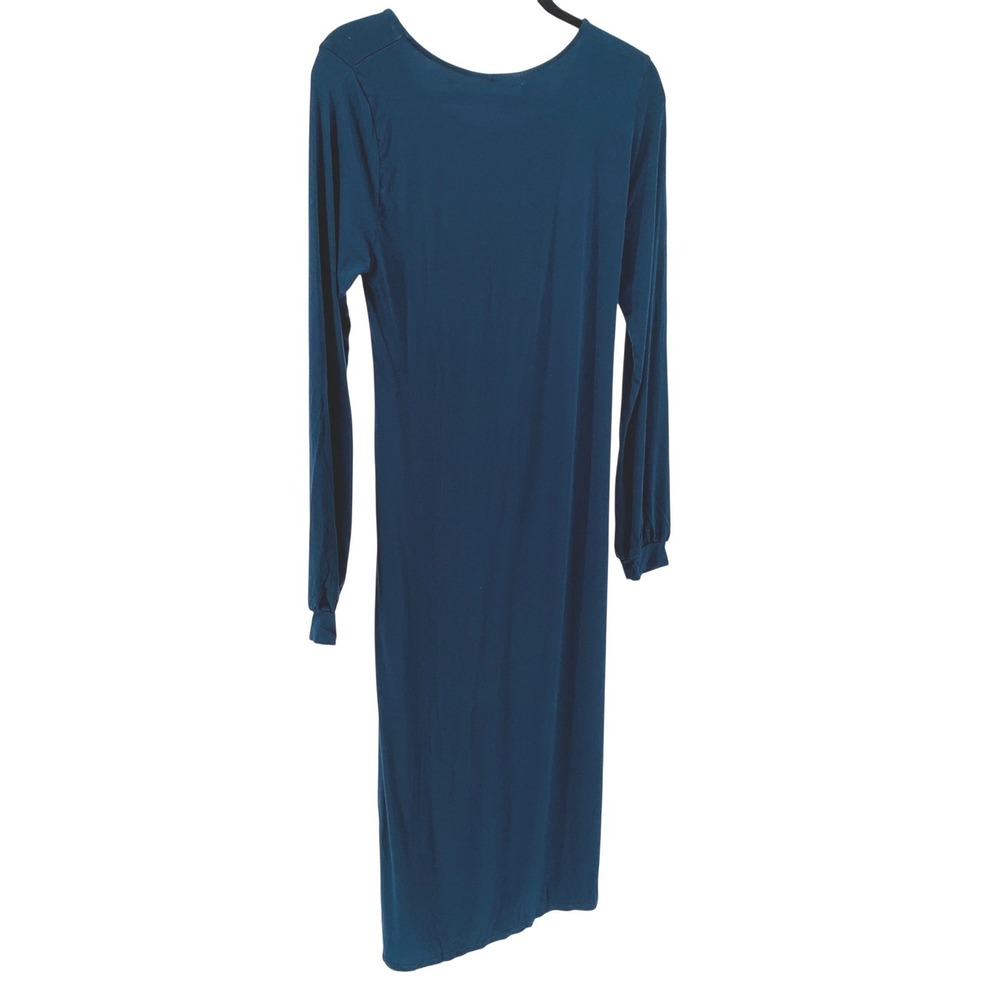LAmade sz Medium Navy Blue Tie Front Long Sleeve Dress Micromodal Made in USA